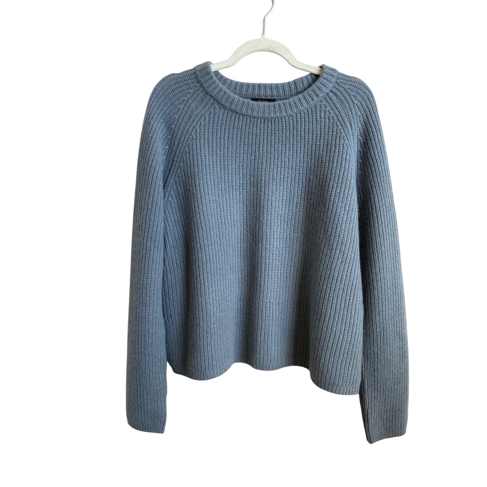 Quince Mongolian Cashmere Fisherman Crewneck Sweater Dusty Blue L